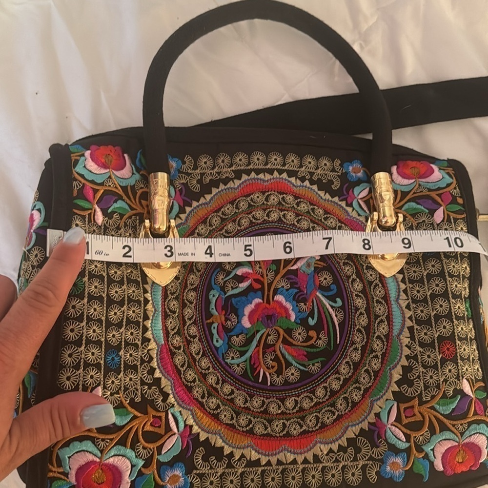 Daubdo Black Floral Canvas Embroidered Casual Shoulder Satchel Bag - Picture 10 of 11